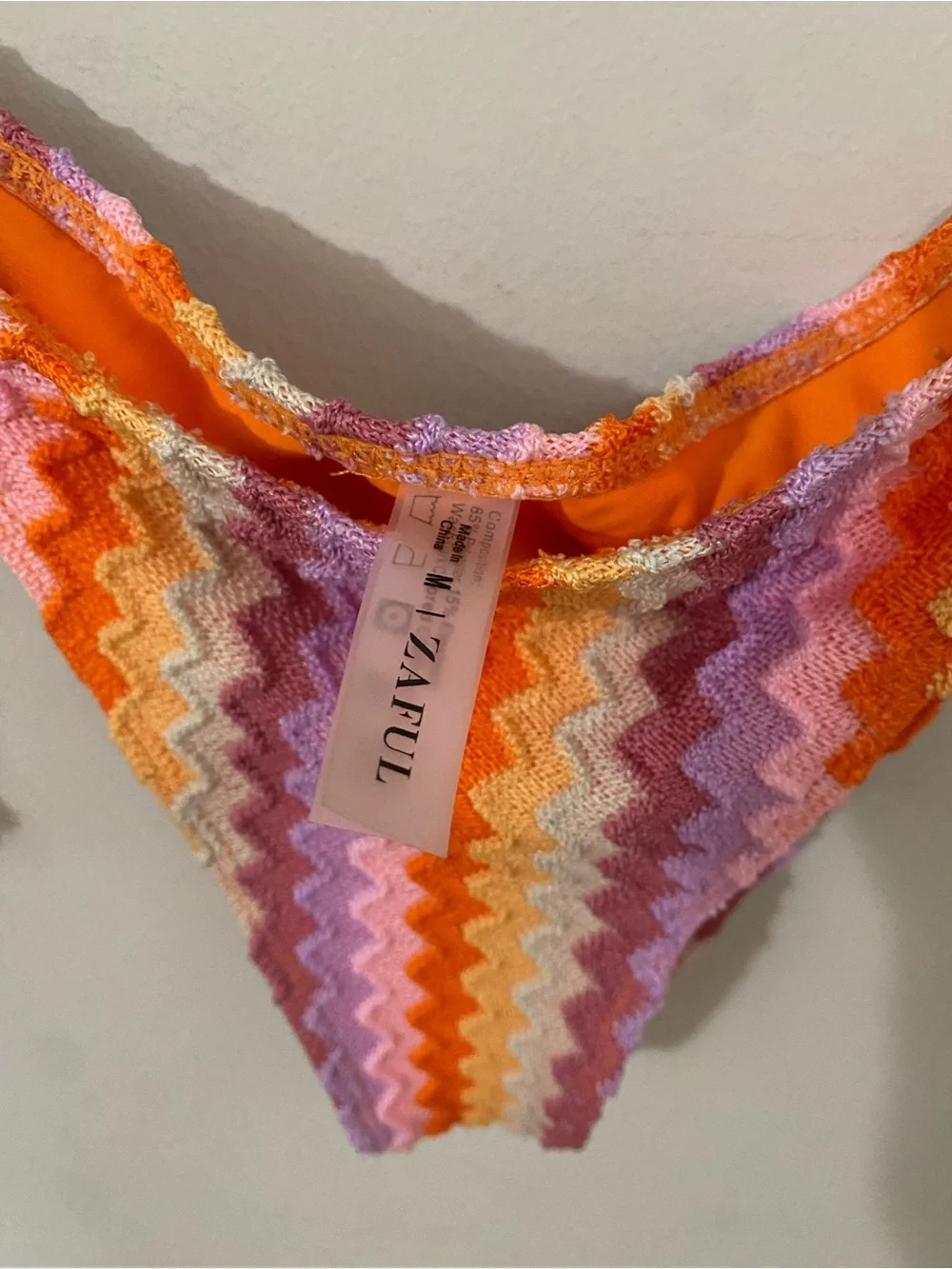 Zaful Orange Chevron Knit Bikini with Multicolor Stripes